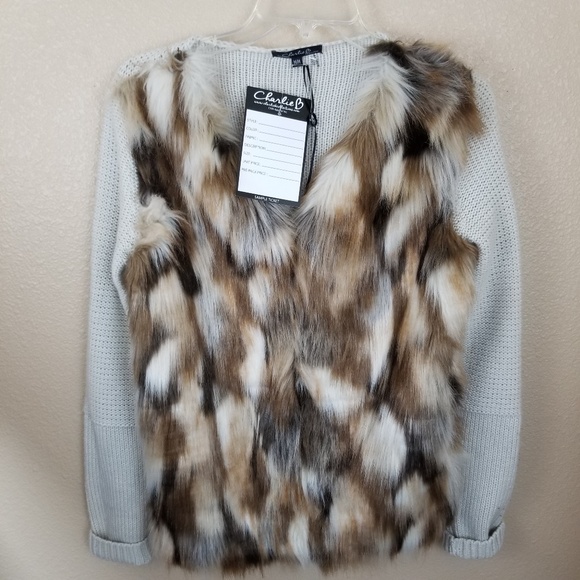 CHARLIE B Faux Fur Front Unique Sweater~Size M~NEW - Picture 6 of 7